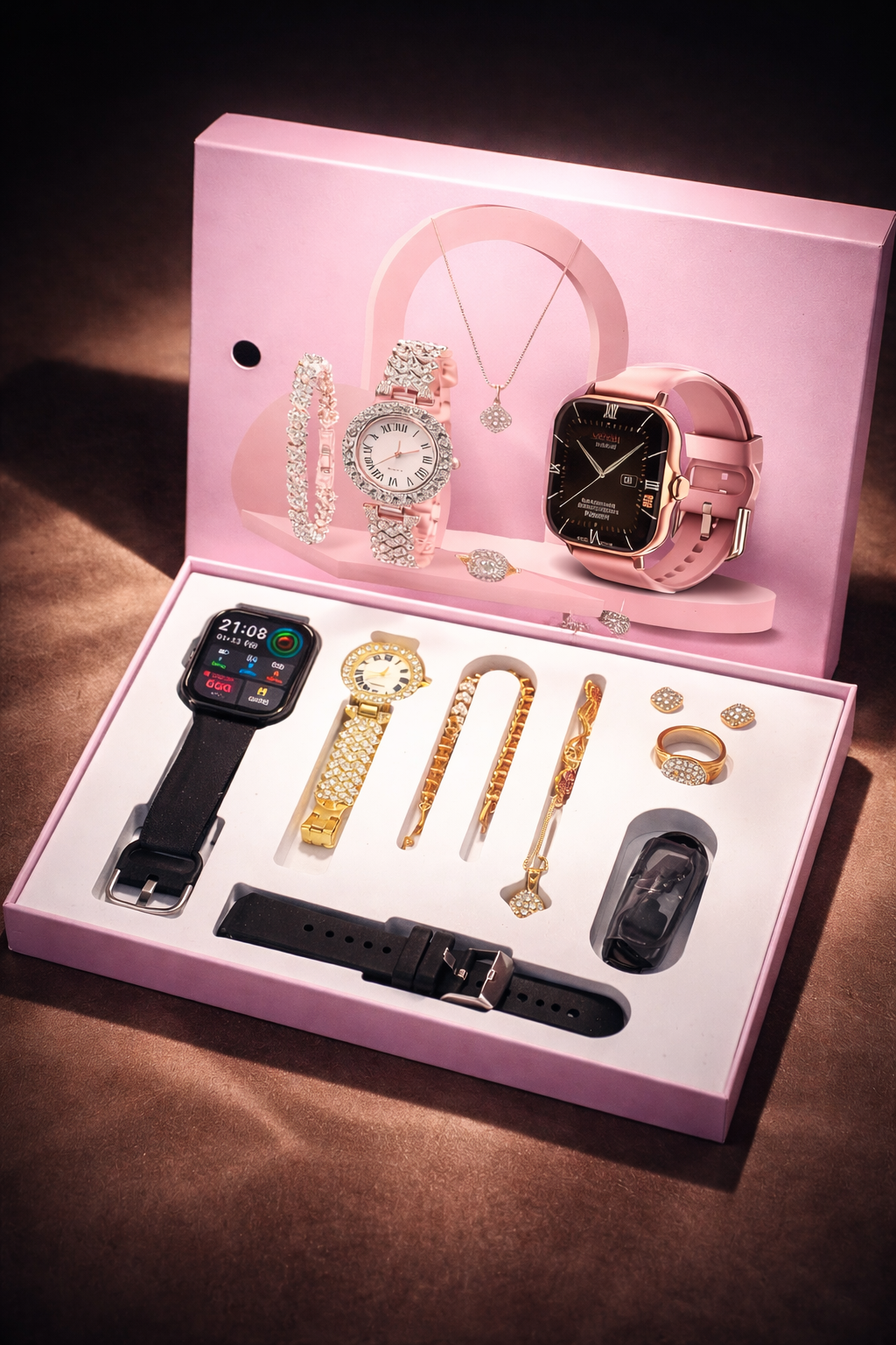 Coffret Montre & Bijoux Élégance – Smartwatch + Parure Complète Femme