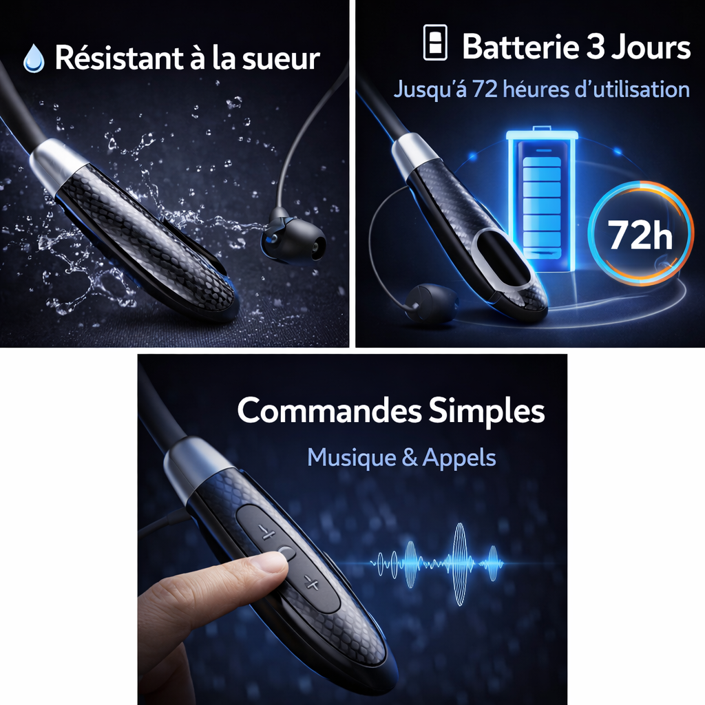 🎧 Casque Bluetooth Tour de Cou – Liberté Totale & Son Puissant