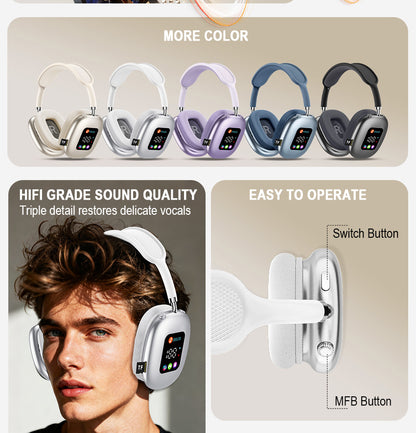 Casque Bluetooth Sans Fil avec Écran Digital – Confort & Immersion Totale